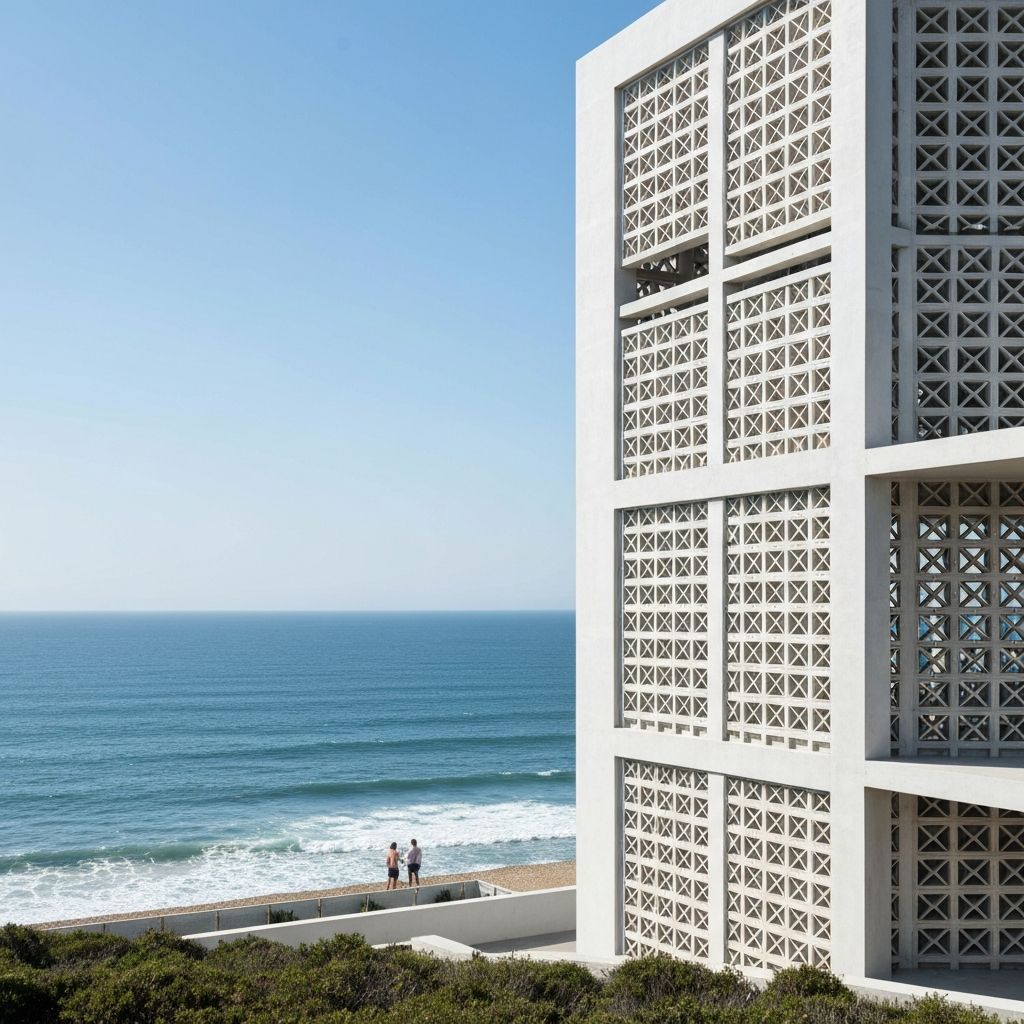 Tetrapod B&B exterior with geometric breeze blocks